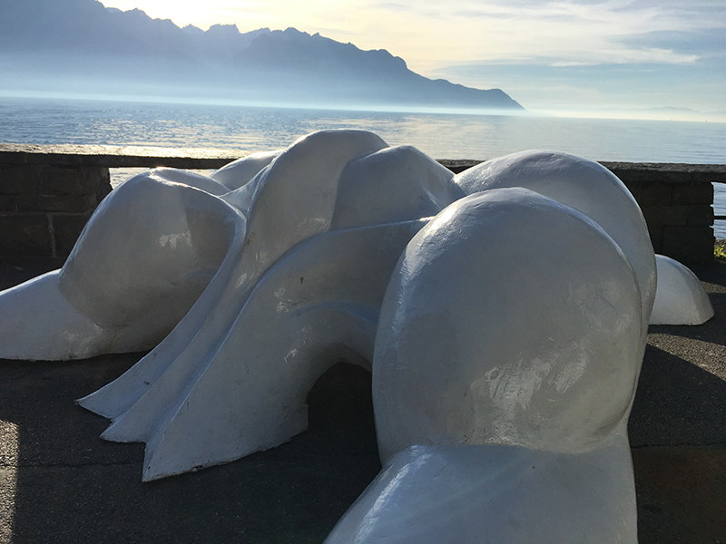 The Swimner - epoxy resin sculpture displayed during 2017 Montreux sculpture biennal